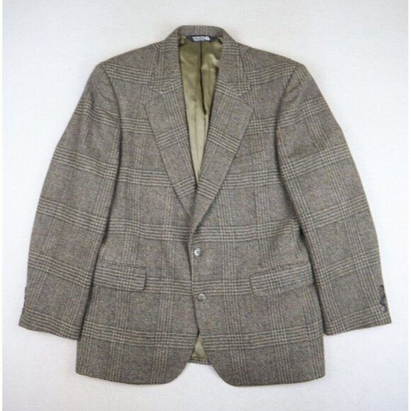 WARREN SCOTT - MEN'S BROWN PLAID 100% WOOL TWEED SPORT COAT BLAZER JACKET- 44R - Picture 2 of 7